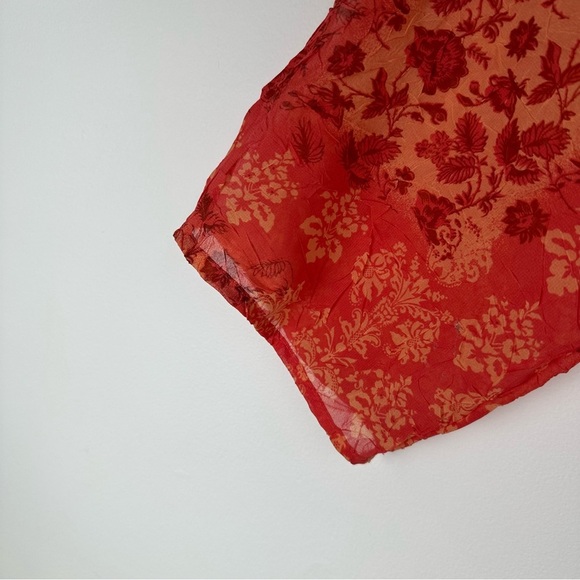 Women's Top Plus Size 14w/16w Orange Sheer Floral Textured Boho Hippie Patchwork - Picture 6 of 8